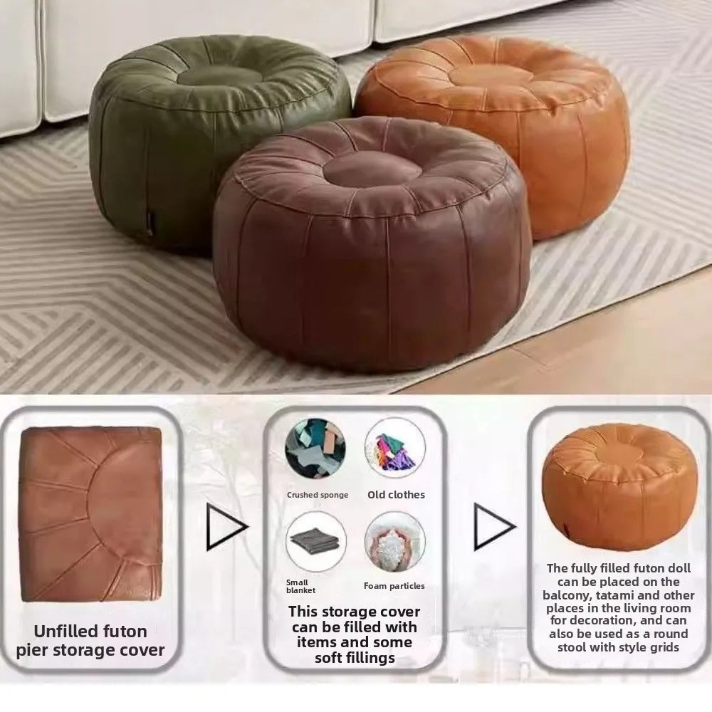 PU Leather Storage Pouf